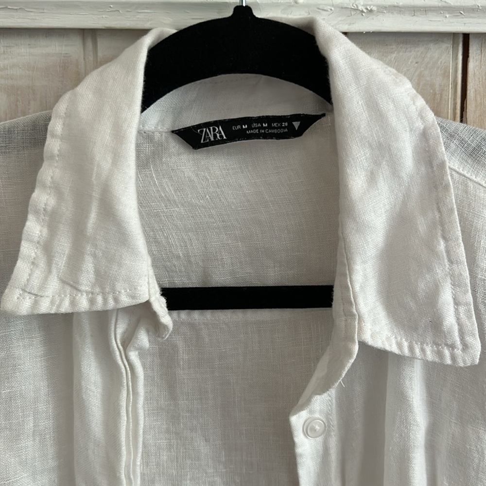 Zara white linen Button-Up - Picture 3 of 8